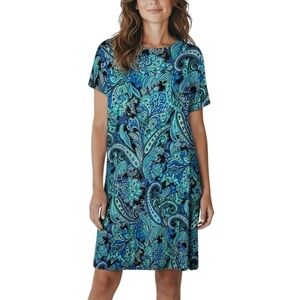 Cynthia Rowley Casual Relaxed Paisley Short Sleeve Knee Length Dress Large Blue